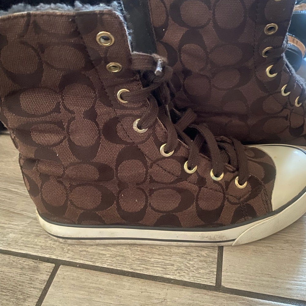 Coach fur lined converse  hi tops